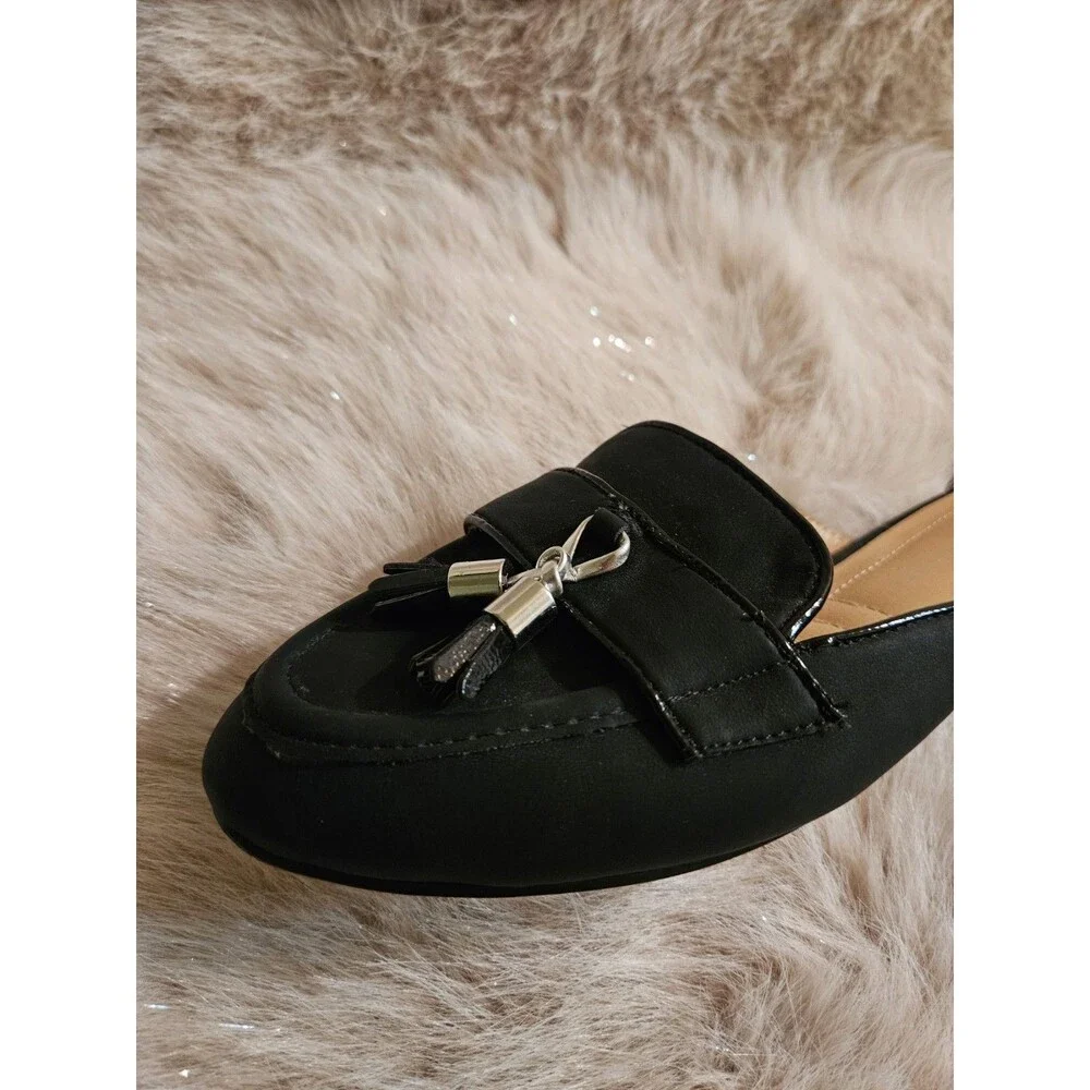 Adrienne Vittadini Saige Black Slip On Tassel Loafer Mule Sz 7.5 Still Online